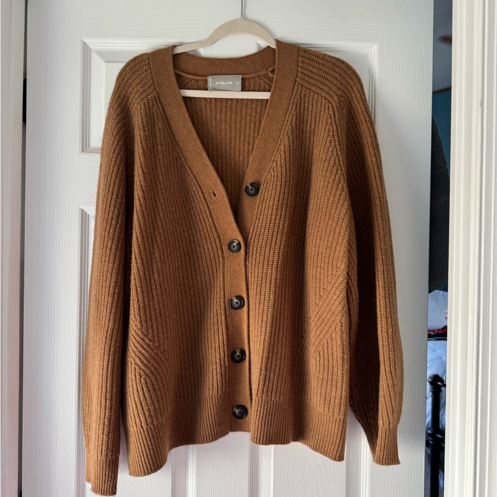 Everlane Camel Button-Up Cardigan Sweater